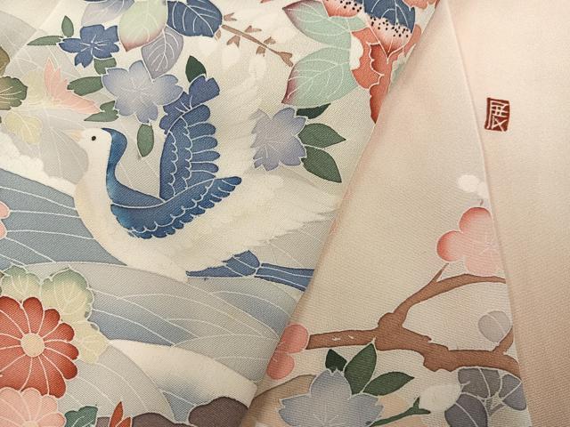 平和屋着物●訪問着 友禅 作家物 花鳥文 正絹 逸品 AABJ8533ph
