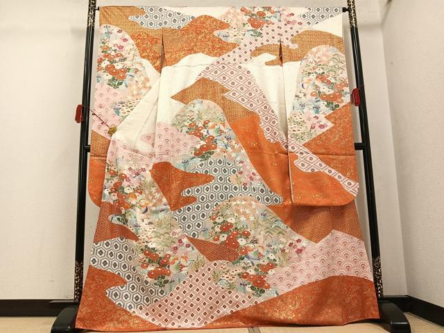 平和屋着物●豪華振袖 駒刺繍 鴛鴦吉祥花文 金彩 正絹 逸品 AABJ8535ph