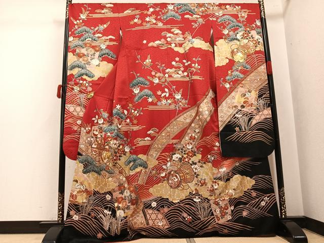 平和屋着物●豪華振袖 駒刺繍 草花鼓文 暈し染め 金彩 まるやま扱い 正絹 逸品 AABJ8538ph