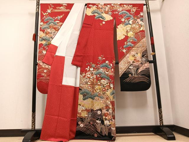 平和屋着物●豪華振袖 駒刺繍 草花鼓文 暈し染め 金彩 まるやま扱い 正絹 逸品 AABJ8538ph