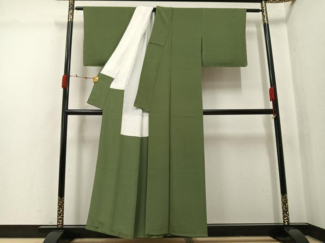 平和屋着物●上質な色無地 作家物 海松色 正絹 逸品 AABJ8539ph