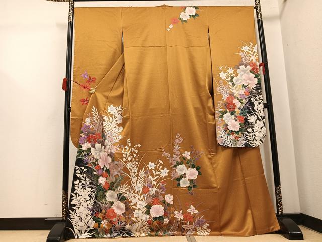 平和屋着物●豪華振袖 草花文 金彩 正絹 逸品 AABJ8540ph