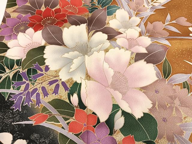 平和屋着物●豪華振袖 草花文 金彩 正絹 逸品 AABJ8540ph