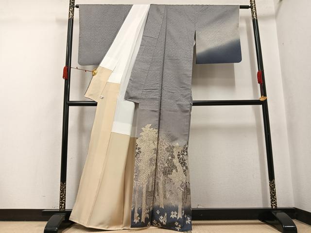 平和屋着物●インド・アッサム 野蚕糸 手織 ムガシルク 訪問着 動物樹林文 正絹 逸品 AABJ8551ph