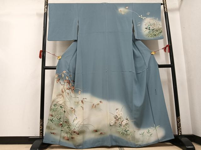 平和屋着物●訪問着 作家物 真也 手描き 花鳥文 暈し染め 正絹 逸品 AABJ8557ph