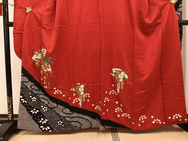 平和屋着物●豪華振袖 駒刺繍 絞り 檜扇花文 正絹 逸品 AABJ8559ph