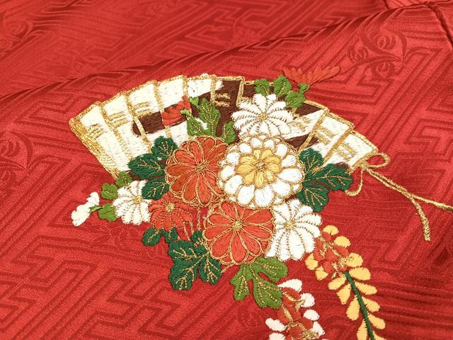 平和屋着物●豪華振袖 駒刺繍 絞り 檜扇花文 正絹 逸品 AABJ8559ph