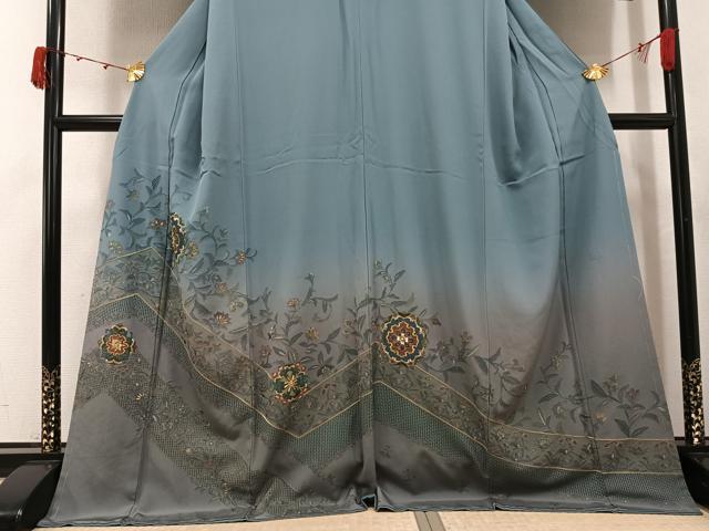 平和屋着物●訪問着 総刺繍 中国三大刺繍 スワトウ刺繍 汕頭刺繍 蘇州刺繍 更紗文 暈し染め 金糸 ロング丈 正絹 逸品 AABJ8560ph