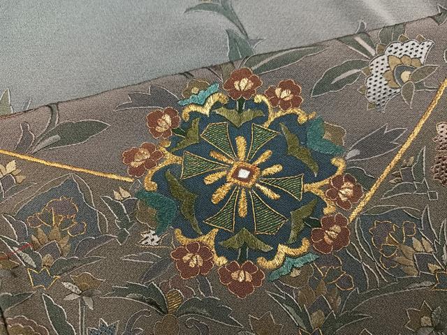 平和屋着物●訪問着 総刺繍 中国三大刺繍 スワトウ刺繍 汕頭刺繍 蘇州刺繍 更紗文 暈し染め 金糸 ロング丈 正絹 逸品 AABJ8560ph