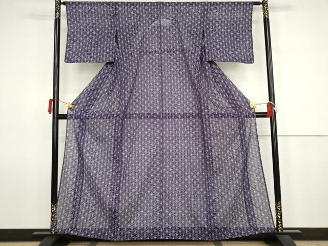平和屋着物*夏物 小紋 絽 麻の葉文様 洗える着物 AABJ8562cs