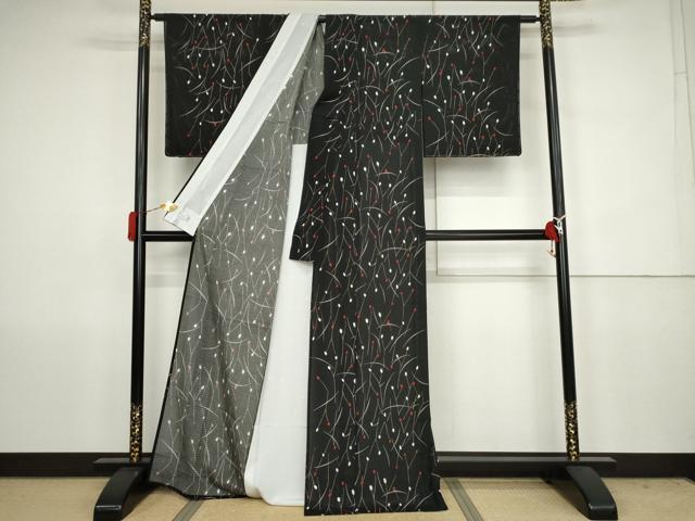 平和屋着物*夏物 洗える最高級着物 <英>はなぶさ謹製 小紋 絽 蕾 黒地 洗える着物 AABJ8575cs