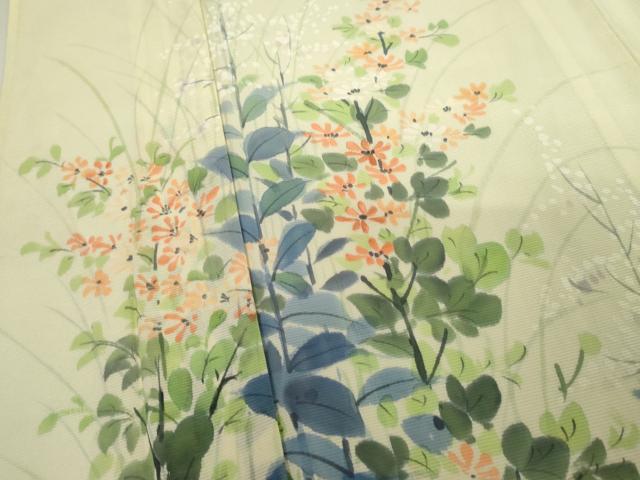 平和屋着物*夏物 訪問着 絽 手描き 枝花文 正絹 逸品 AABJ8589cs