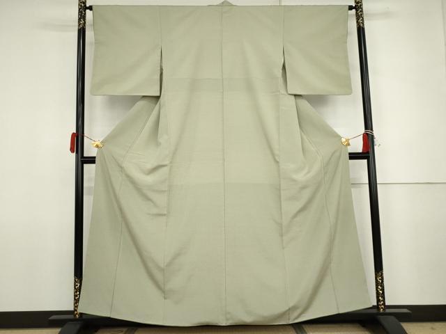 平和屋着物●本塩沢 やまだ織 色無地 山葵色 正絹 逸品 AABJ8592cs