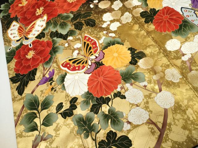 平和屋着物●豪華振袖 駒刺繍 花蝶文 黒地 金彩 ロング丈 正絹 逸品 AABJ8593cs