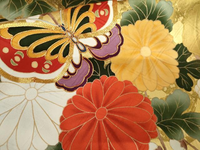平和屋着物●豪華振袖 駒刺繍 花蝶文 黒地 金彩 ロング丈 正絹 逸品 AABJ8593cs