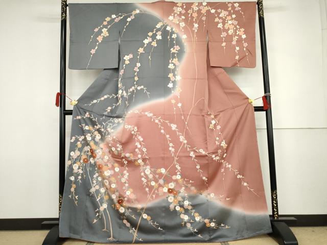 平和屋着物●訪問着 枝垂れ花文 暈し染め 金彩 東急百貨店扱い 正絹 逸品 未使用 AABJ8594cs