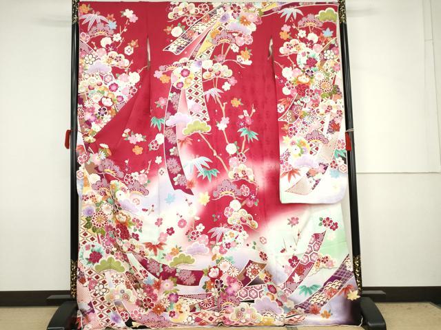 平和屋着物●豪華振袖 蔓帯松竹梅 暈し染め ロング丈 正絹 逸品 AABJ8602cs