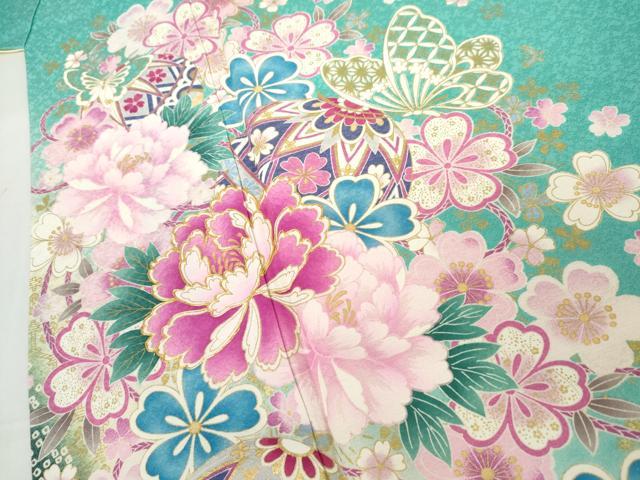 平和屋着物●豪華振袖 駒刺繍 花蝶毬文 暈し染め 金彩 銀通し地 正絹 逸品 AABJ8603cs