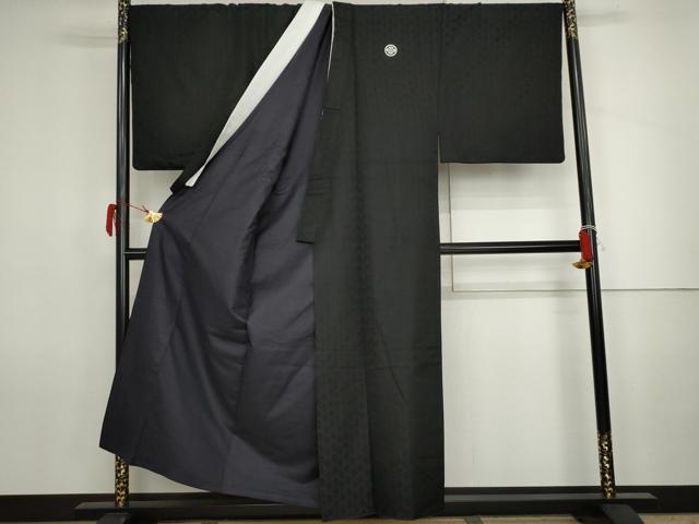 平和屋着物●男性 黒紋付・羽織セット キングサイズ 洗える着物 AABJ8605cs