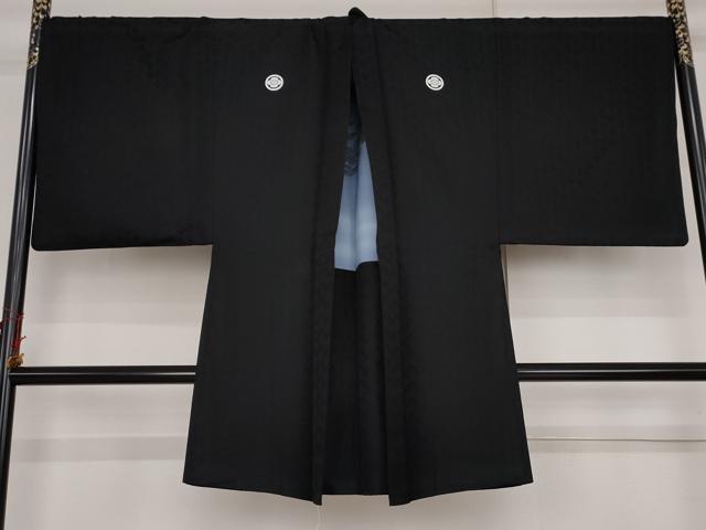 平和屋着物●男性 黒紋付・羽織セット キングサイズ 洗える着物 AABJ8605cs