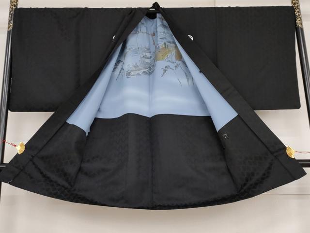 平和屋着物●男性 黒紋付・羽織セット キングサイズ 洗える着物 AABJ8605cs