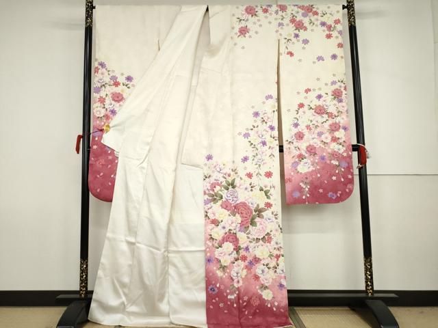 平和屋着物●豪華振袖 駒刺繍 草花文 暈し染め 銀彩 正絹 逸品 AABJ8607cs