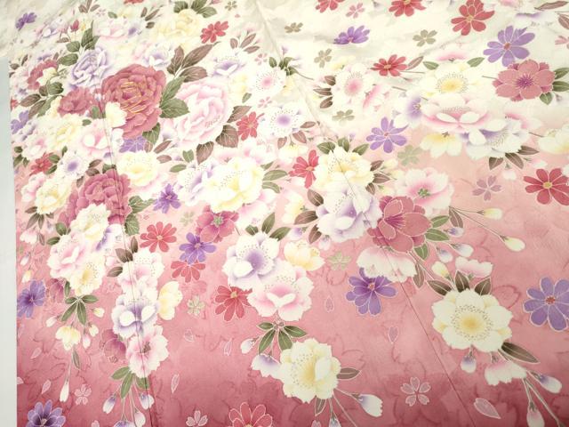平和屋着物●豪華振袖 駒刺繍 草花文 暈し染め 銀彩 正絹 逸品 AABJ8607cs