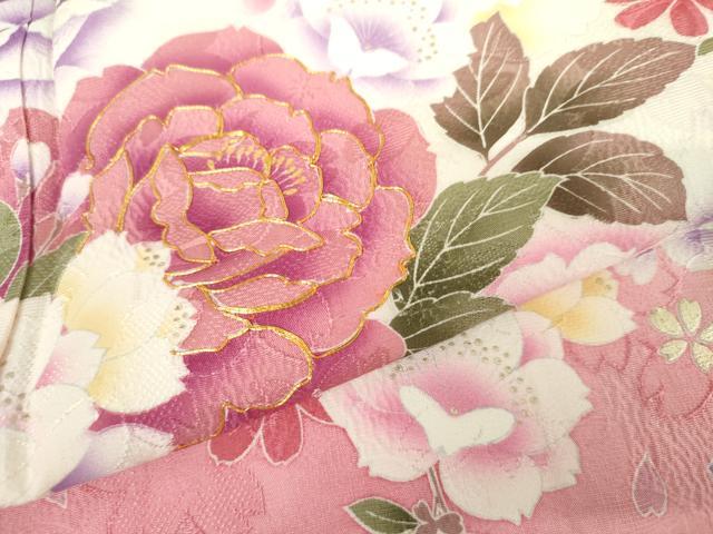 平和屋着物●豪華振袖 駒刺繍 草花文 暈し染め 銀彩 正絹 逸品 AABJ8607cs