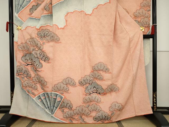 平和屋着物●豪華振袖 総絞り 檜扇松文 正絹 逸品 AABJ8613cs
