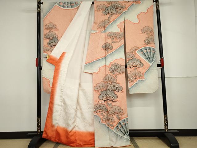平和屋着物●豪華振袖 総絞り 檜扇松文 正絹 逸品 AABJ8613cs