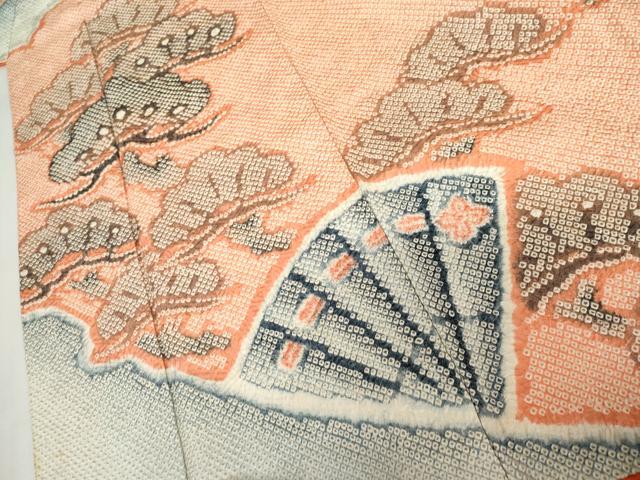 平和屋着物●豪華振袖 総絞り 檜扇松文 正絹 逸品 AABJ8613cs