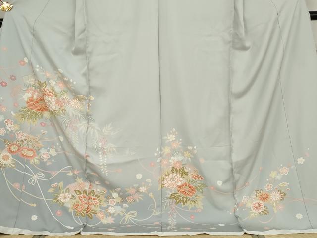 平和屋着物●訪問着 檜扇草花文 暈し染め 丹後ちりめん 仮絵羽 正絹 逸品 未使用 AABJ8620cs