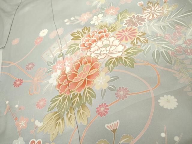 平和屋着物●訪問着 檜扇草花文 暈し染め 丹後ちりめん 仮絵羽 正絹 逸品 未使用 AABJ8620cs