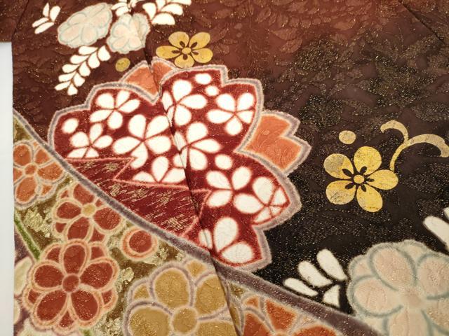 平和屋着物●豪華振袖 舞桜文 暈し染め 金糸 金彩 金通し地 正絹 逸品 AABJ8627cs