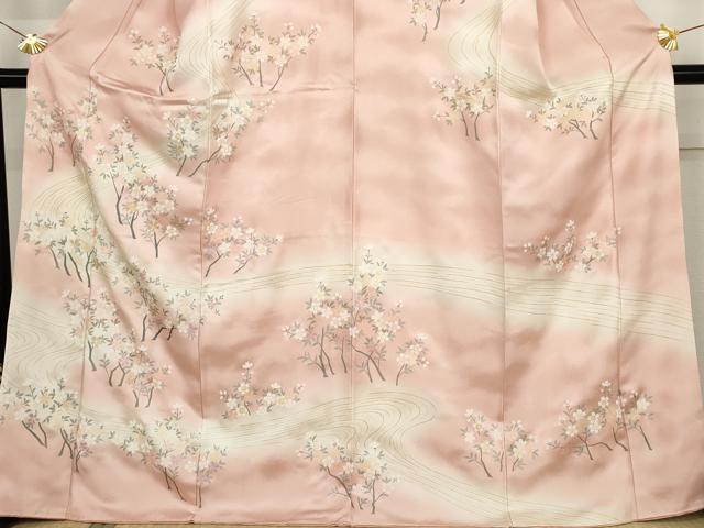平和屋着物●訪問着 手描き 刺繍 流水枝花文 暈し染め 金彩 正絹 逸品 AABJ8628cs