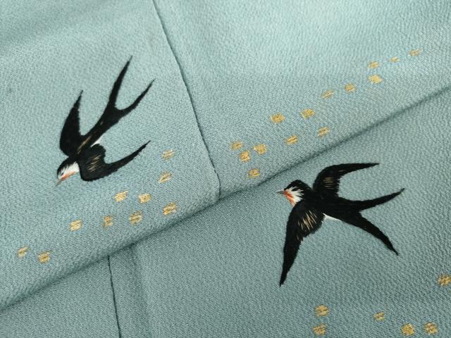平和屋着物●人形作家・ホリヒロシ 訪問着 刺繍 燕 金糸 金彩 鬼しぼ縮緬 正絹 逸品 AABJ8633cs