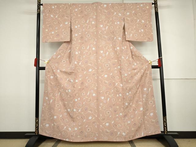 平和屋着物●上質な小紋 花唐草文 正絹 逸品 AABJ8635cs