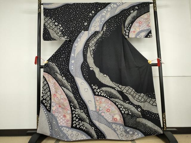 平和屋着物●訪問着 絞り 道長吉祥花文 銀彩 正絹 逸品 AABJ8639cs