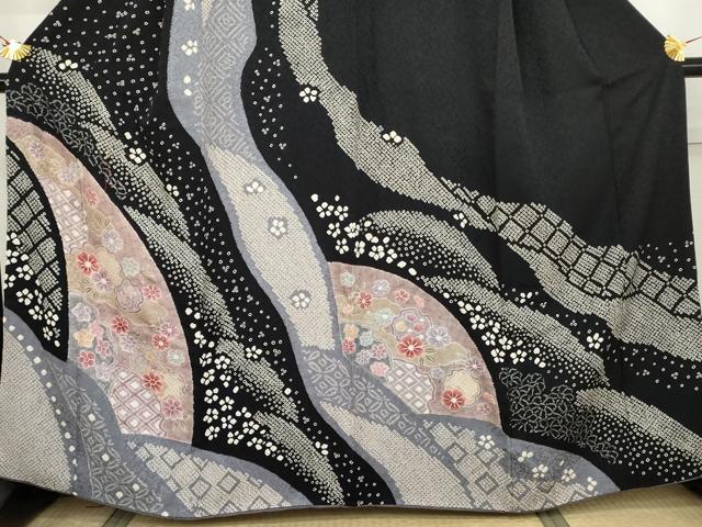 平和屋着物●訪問着 絞り 道長吉祥花文 銀彩 正絹 逸品 AABJ8639cs