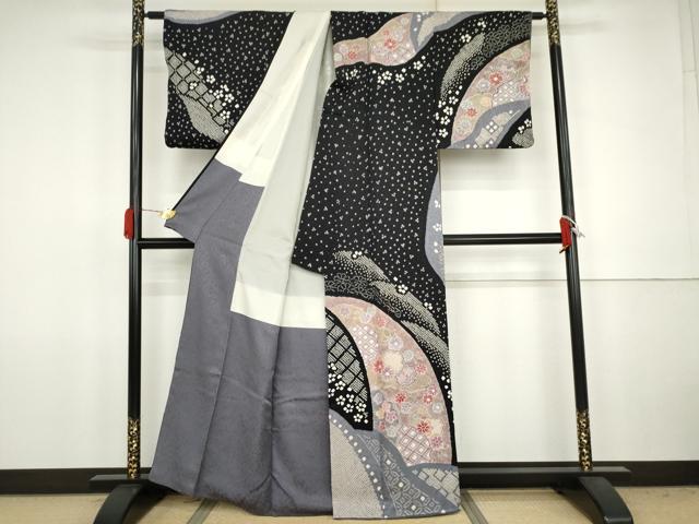 平和屋着物●訪問着 絞り 道長吉祥花文 銀彩 正絹 逸品 AABJ8639cs