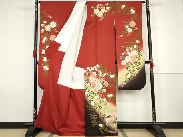 平和屋着物●豪華振袖 駒刺繍 花筏舞蝶文 暈し染め 金彩 正絹 逸品 AABJ8646cs