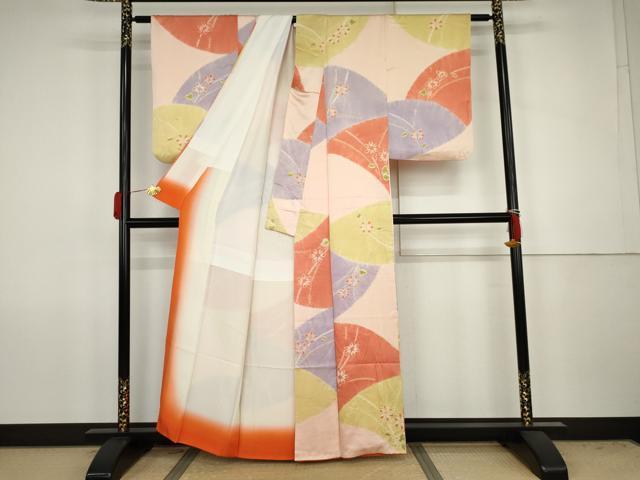 平和屋着物●上質な小紋 絞り 枝花文 正絹 逸品 AABJ8649cs