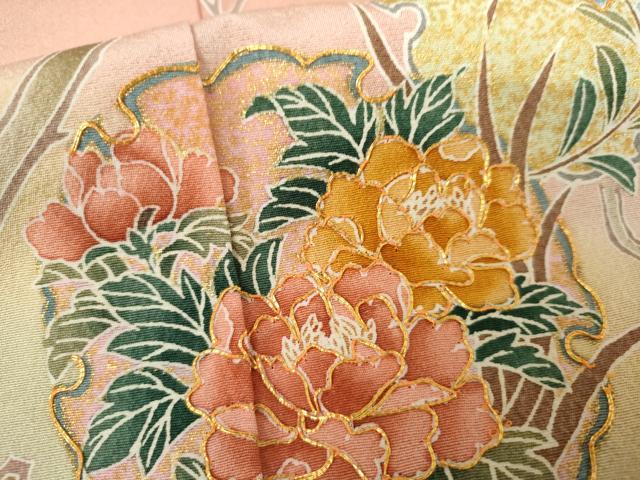 平和屋着物●訪問着 友禅 駒刺繍 雪輪枝花文 暈し染め 金彩 正絹 逸品 AABJ8654cs
