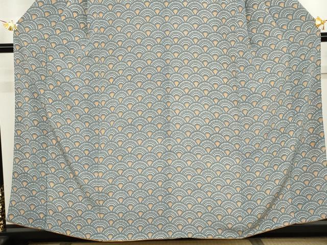 平和屋着物●上質な小紋 型染め 花青海波 正絹 逸品 AABJ8655cs