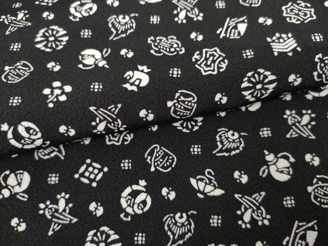 平和屋着物●上質な小紋 型染め 吉祥花宝尽くし 黒地 正絹 逸品 AABJ8656cs