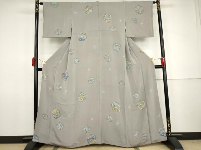 平和屋着物●上質な小紋 花丸文 鬼しぼ縮緬 西武百貨店扱い 正絹 逸品 AABJ8663cs