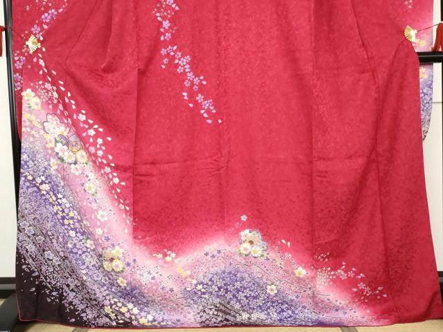 平和屋着物●豪華振袖 舞桜文 暈し染め 金彩 正絹 逸品 AABJ8670cs