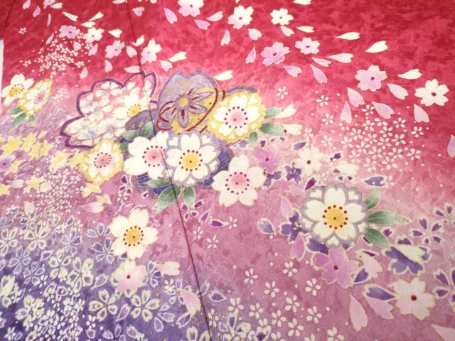 平和屋着物●豪華振袖 舞桜文 暈し染め 金彩 正絹 逸品 AABJ8670cs