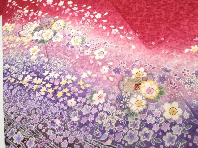 平和屋着物●豪華振袖 舞桜文 暈し染め 金彩 正絹 逸品 AABJ8670cs