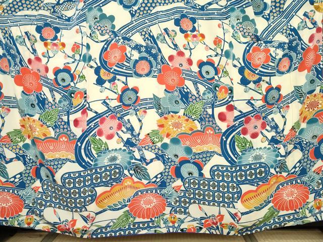 平和屋着物●豪華振袖 型染め 流水枝梅文 鬼しぼ縮緬 正絹 逸品 AABJ8671cs